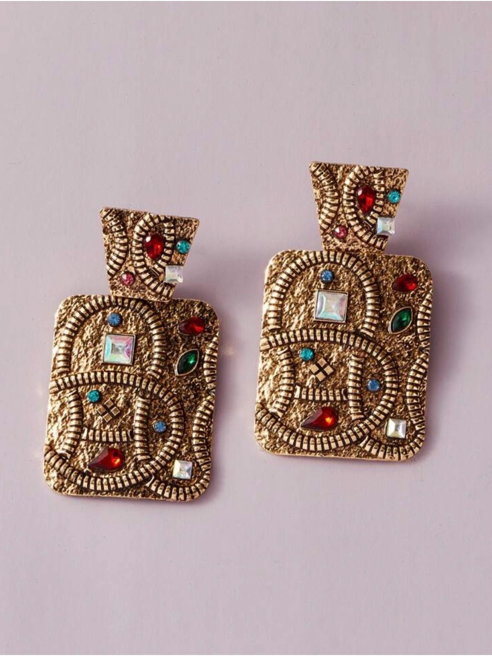 Gold-Tone Statement Earrings with Multicolor Gem Accents